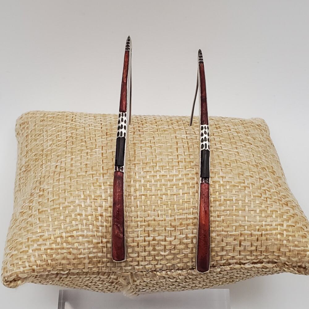 SILPADA Sponge Coral & Wood Inlay Threader Long Earrings Sterling Silver